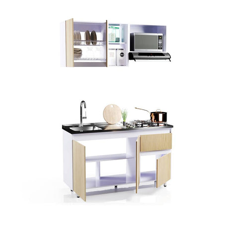 Cocina Integral Rovere 150x50cm con Meson de Acero Inoxidable y con Pozuelo para lado Izquierda - Cocinas | Bylmo