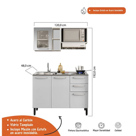 Cocina Integral San Andres Blanco 120 cm Izquierda con Mesón - Cocinas | Bylmo