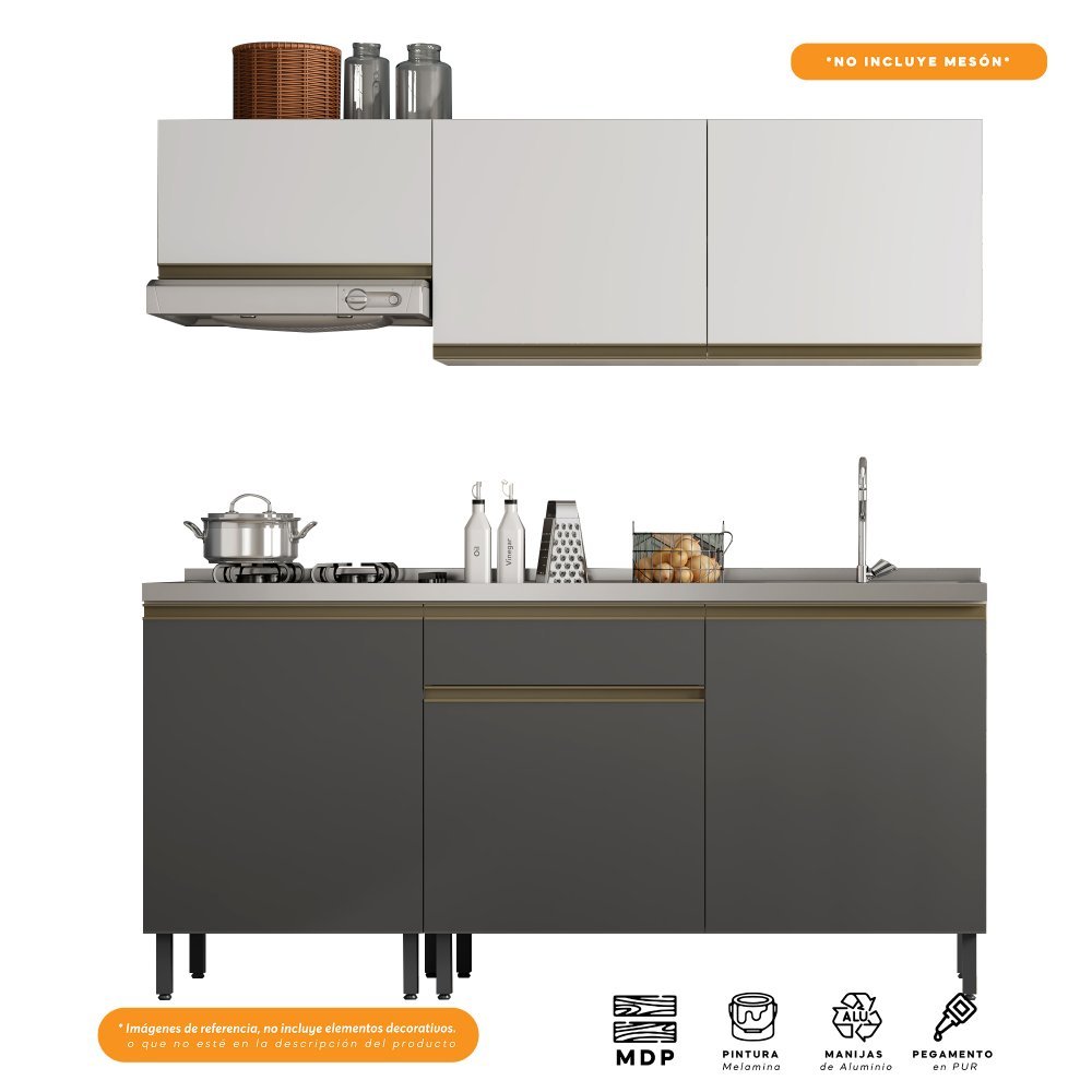 Cocina Integral Santiago Grafito y Blanco 180 cm - Cocinas | Bylmo