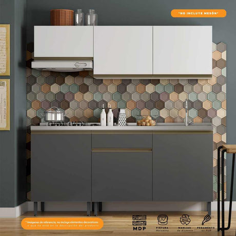 Cocina Integral Santiago Grafito y Blanco 180 cm - Cocinas | Bylmo