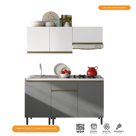 Cocina Integral Santiago Grafito y Blanco 150 cm - Cocinas | Bylmo