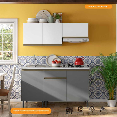 Cocina Integral Santiago Grafito y Blanco 150 cm - Cocinas | Bylmo