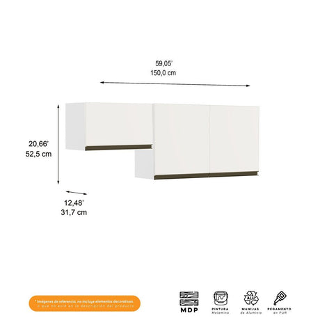Cocina Integral Santiago Grafito y Blanco 150 cm - Cocinas | Bylmo