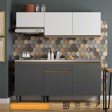 Cocina Integral Santiago Grafito y Blanco 180 cm Derecha con Mesón - Cocinas | Bylmo