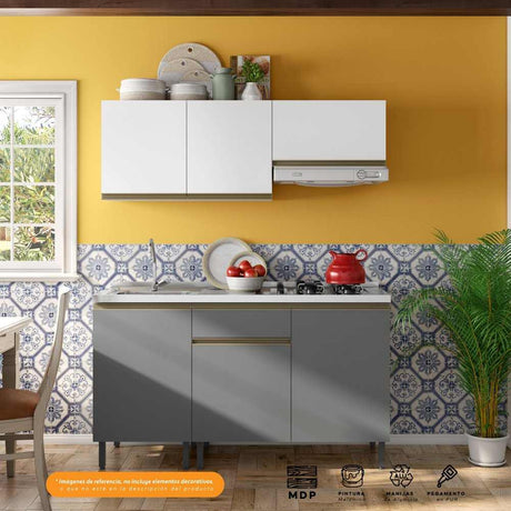 Cocina Integral Santiago Grafito y Blanco 150 cm Izquierda con Mesón - Cocinas | Bylmo