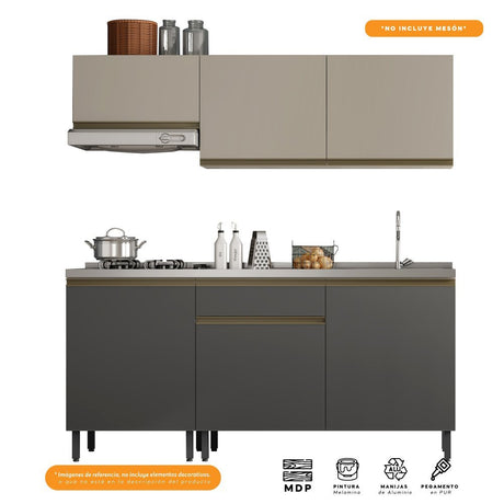 Cocina Integral Santiago Grafito y Pecan 180 cm - Cocinas | Bylmo