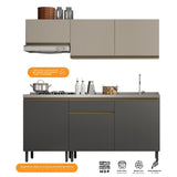 Cocina Integral Santiago Grafito y Pecan 180 cm Derecha con Mesón - Cocinas | Bylmo