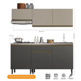 Cocina Integral Santiago Grafito y Pecan 180 cm Derecha con Mesón - Cocinas | Bylmo