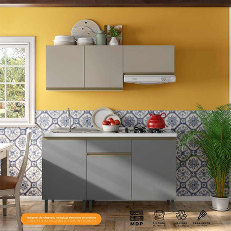 Cocina Integral Santiago Grafito y Pecan 150 cm Izquierda con Mesón - Cocinas | Bylmo