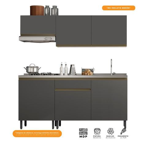 Cocina Integral Santiago Grafito 180 cm - Cocinas | Bylmo