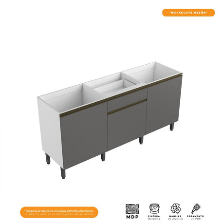 Cocina Integral Santiago Grafito 180 cm - Cocinas | Bylmo