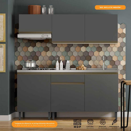 Cocina Integral Santiago Grafito 180 cm - Cocinas | Bylmo