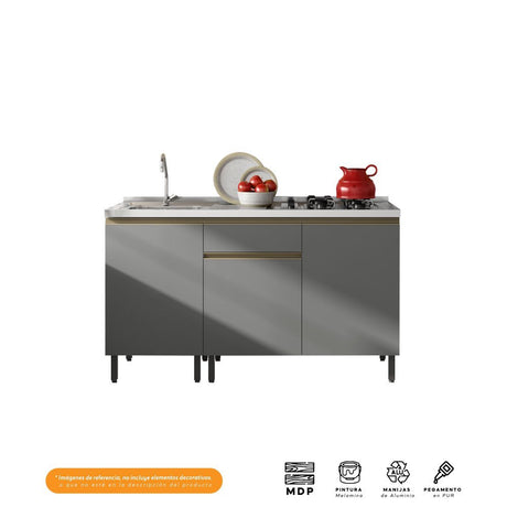 Cocina Integral Santiago Grafito 150 cm Izquierda con Mesón - Cocinas | Bylmo