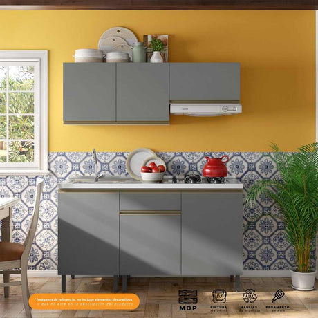 Cocina Integral Santiago Grafito 150 cm Izquierda con Mesón - Cocinas | Bylmo