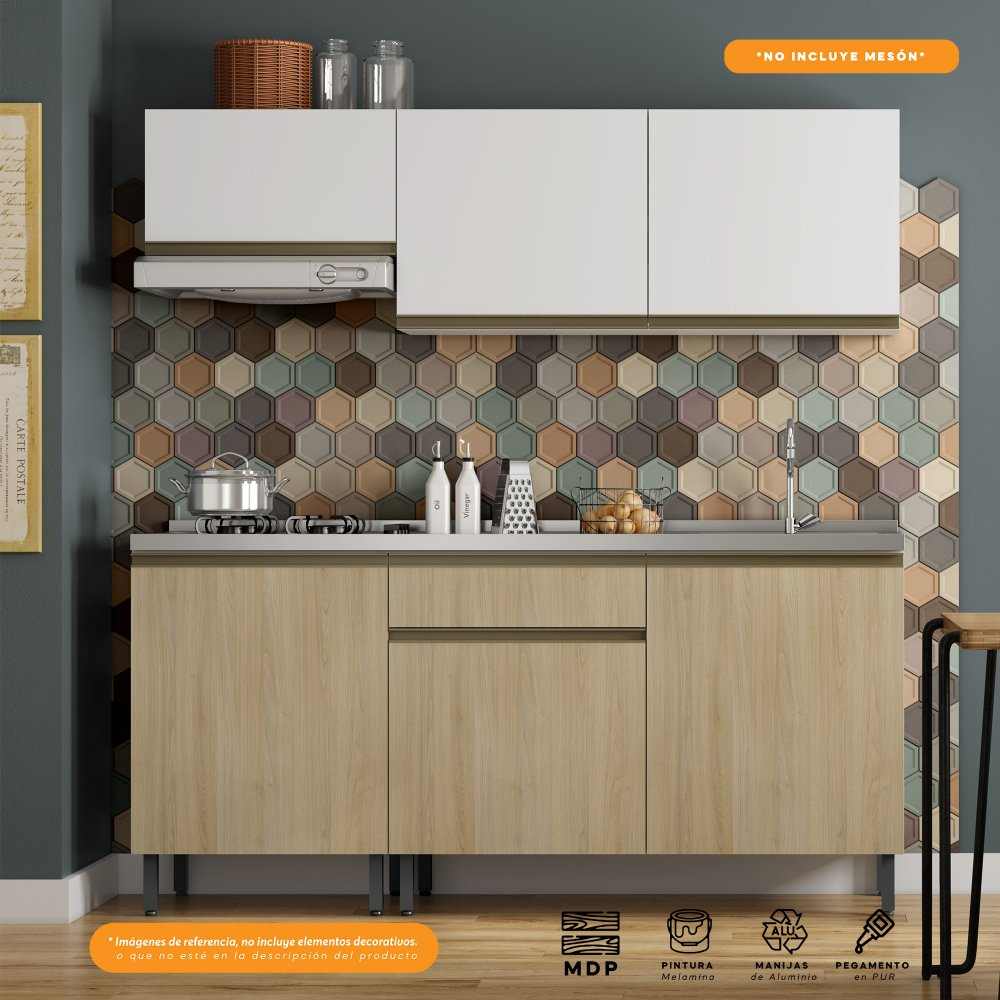 Cocina Integral Santiago Macadamia y Blanco 180 cm - Cocinas | Bylmo