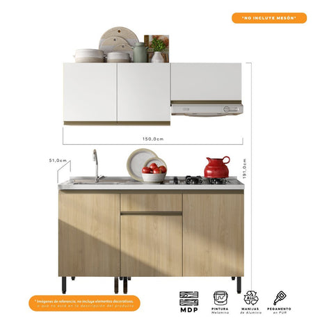 Cocina Integral Santiago Macadamia y Blanco 150 cm - Cocinas | Bylmo