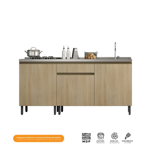 Cocina Integral Santiago Macadamia y Blanco 180 cm Derecha con Mesón