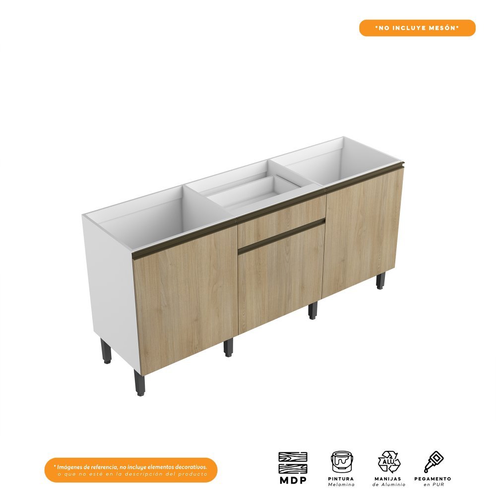 Cocina Integral Santiago Macadamia y Grafito 180 cm - Cocinas | Bylmo