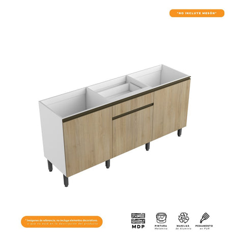 Cocina Integral Santiago Macadamia y Grafito 180 cm - Cocinas | Bylmo