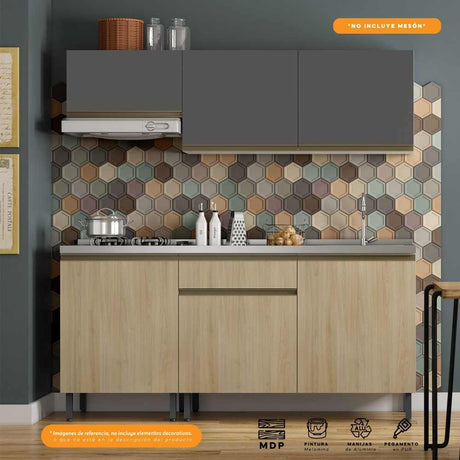 Cocina Integral Santiago Macadamia y Grafito 180 cm - Cocinas | Bylmo