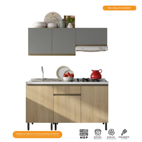 Cocina Integral Santiago Macadamia y Grafito 150 cm - Cocinas | Bylmo