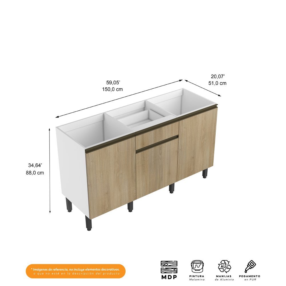 Cocina Integral Santiago Macadamia y Grafito 150 cm - Cocinas | Bylmo