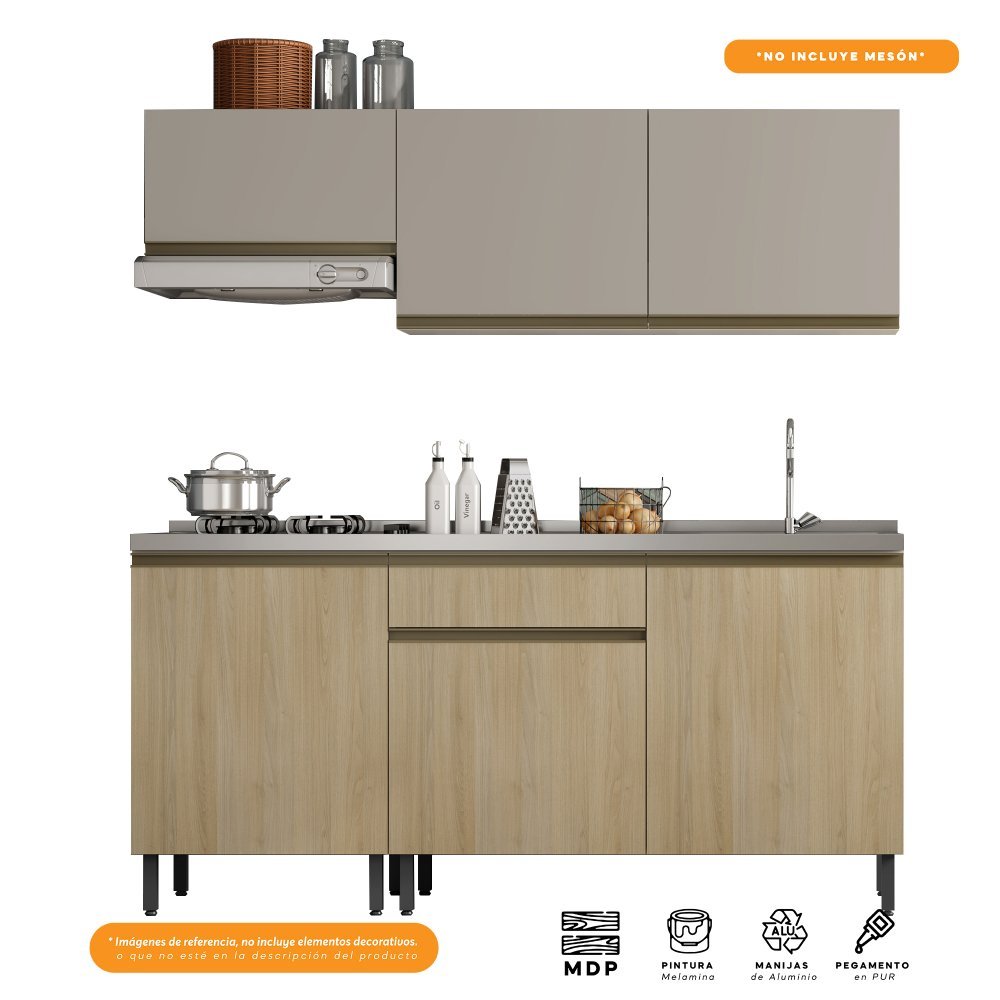 Cocina Integral Santiago Macadamia y Pecan 180 cm - Cocinas | Bylmo