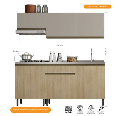 Cocina Integral Santiago Macadamia y Pecan 180 cm - Cocinas | Bylmo