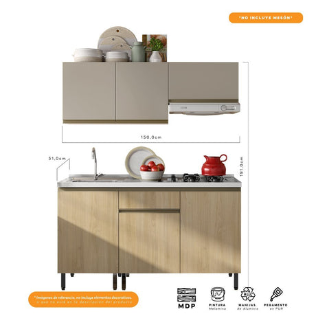 Cocina Integral Santiago Macadamia y Pecan 150 cm - Cocinas | Bylmo