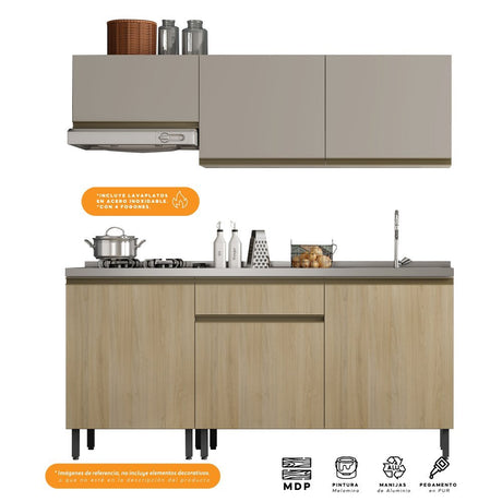 Cocina Integral Santiago Macadamia y Pecan 180 cm Derecha con Mesón - Cocinas | Bylmo