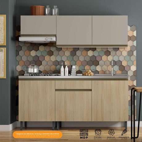 Cocina Integral Santiago Macadamia y Pecan 180 cm Derecha con Mesón - Cocinas | Bylmo