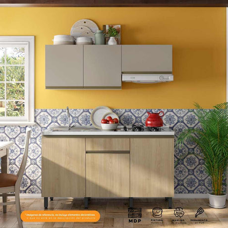 Cocina Integral Santiago Macadamia y Pecan 150 cm Izquierda con Mesón - Cocinas | Bylmo