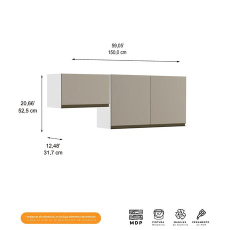 Cocina Integral Santiago Macadamia y Pecan 150 cm Izquierda con Mesón - Cocinas | Bylmo