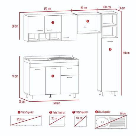 Cocina Lisz Ceniza 220 cm Izquierda con Mesón - Cocinas | Bylmo