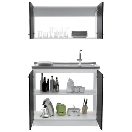 Cocina Nápoles Roble Gris 100 cm Derecha con Mesón - Cocinas | Bylmo