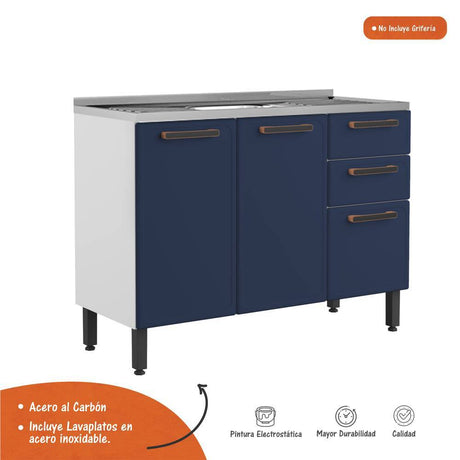 Cocina Integral Origens Blue Navy 220 cm con Mesón - Cocinas | Bylmo