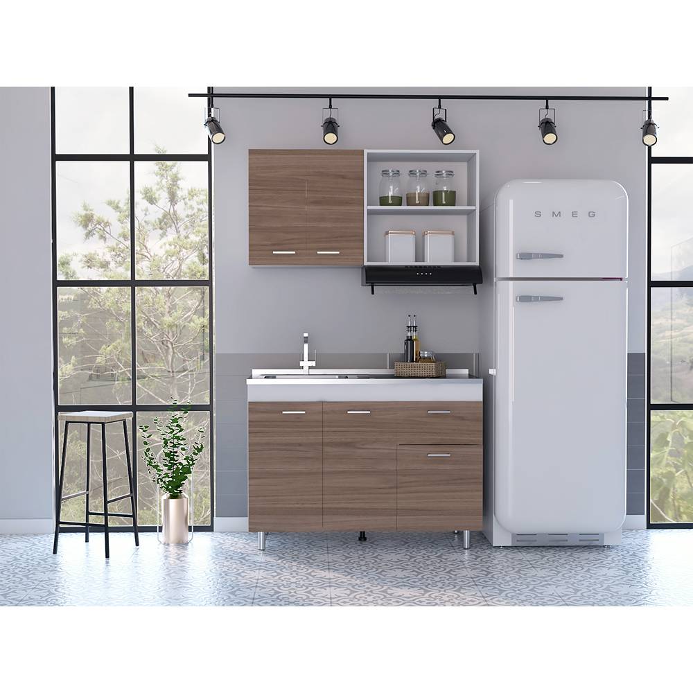Cocina Rossi Castaño y Blanco 120 cm Derecha con Mesón - Cocinas | Bylmo
