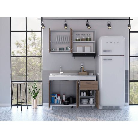 Cocina Rossi Castaño y Blanco 120 cm Derecha con Mesón - Cocinas | Bylmo