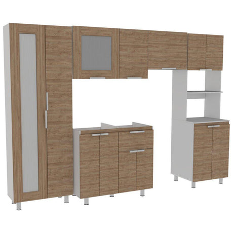 Cocina Samara Blanco y Miel 205x60cm con Mesón de Acero Inoxidable Lado Izquierdo y sin Estufa - Cocinas | Bylmo