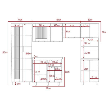 Cocina Samara Blanco y Miel 205x60cm con Mesón de Acero Inoxidable Lado Izquierdo y sin Estufa - Cocinas | Bylmo