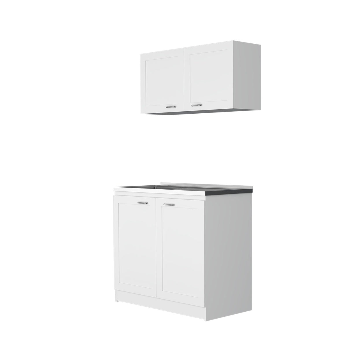 Cocina Zurich Blanco 100 cm con Mesón de Acero y Cuatro Puertas Abatibles - Combos Cocina | Bylmo