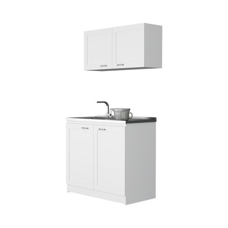 Cocina Zurich Blanco 100 cm con Mesón de Acero y Cuatro Puertas Abatibles - Combos Cocina | Bylmo
