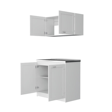 Cocina Zurich Blanco 100 cm con Mesón de Acero y Cuatro Puertas Abatibles - Combos Cocina | Bylmo