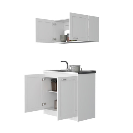 Cocina Zurich Blanco 100 cm con Mesón de Acero y Cuatro Puertas Abatibles - Combos Cocina | Bylmo