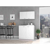 Cocina Zurich Blanco 100 cm con Mesón de Acero y Cuatro Puertas Abatibles - Combos Cocina | Bylmo