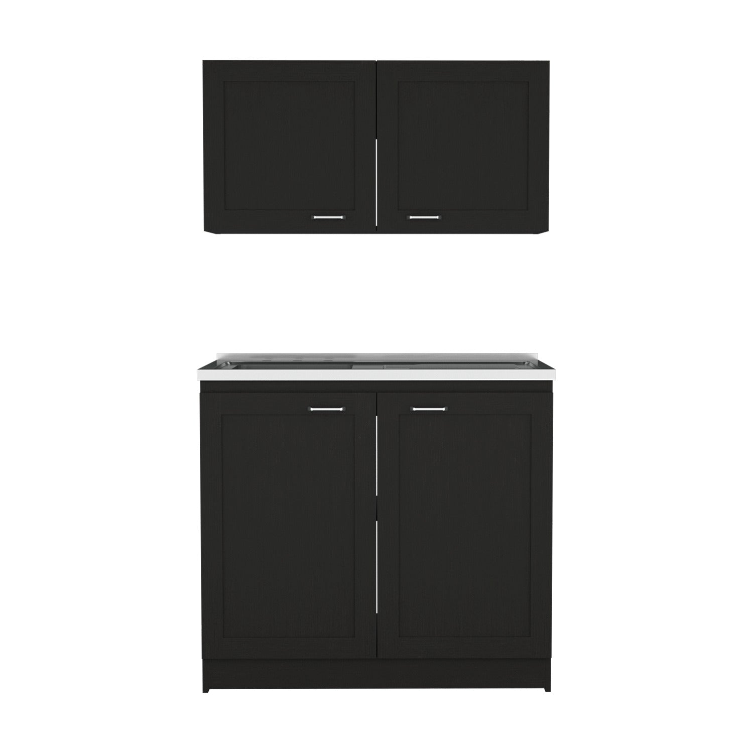 Cocina Zurich Wengue 100 cm Mueble Superior y Mueble Inferior con Mesón y Patas Métalicas - Cocinas | Bylmo