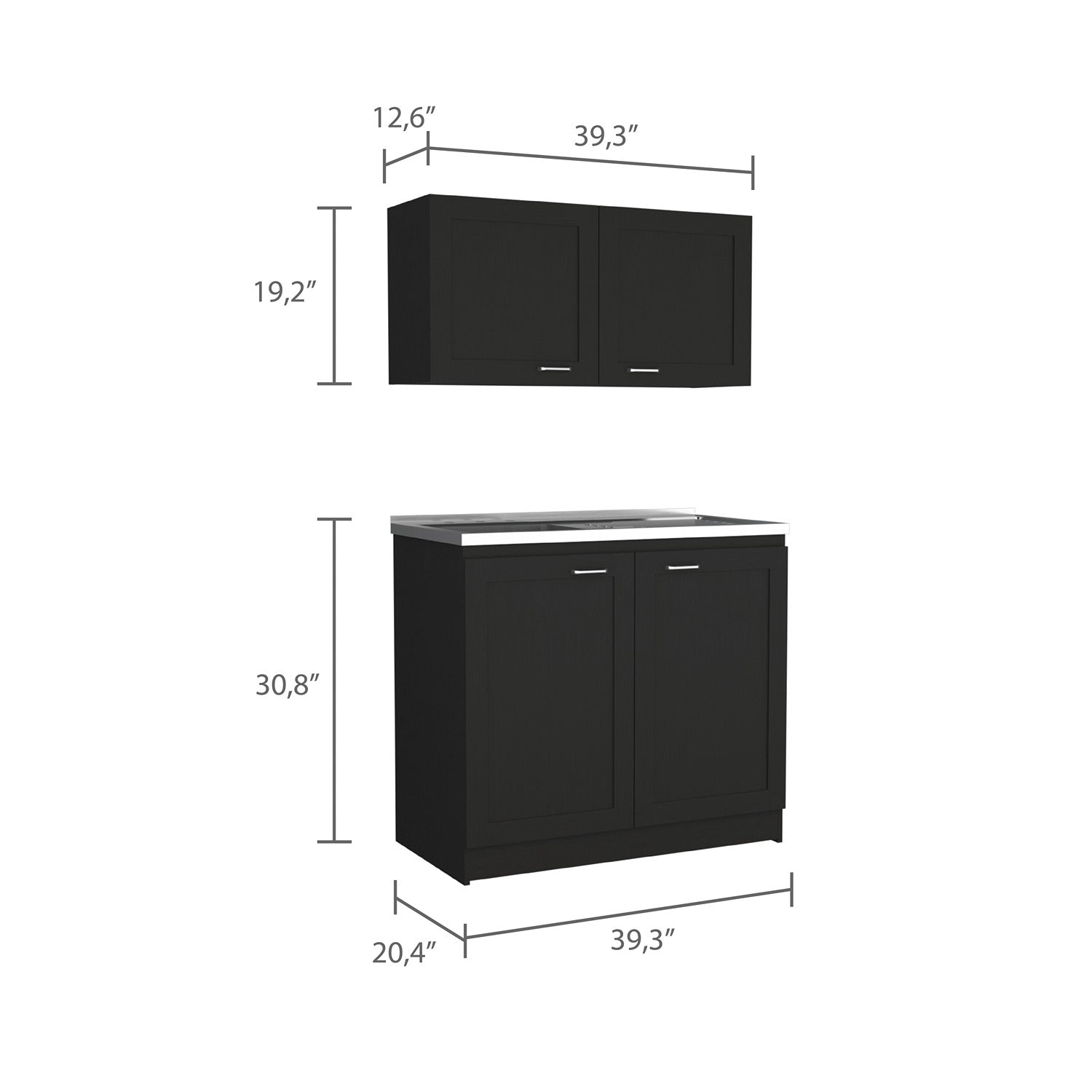 Cocina Zurich Wengue 100 cm Mueble Superior y Mueble Inferior con Mesón y Patas Métalicas - Cocinas | Bylmo