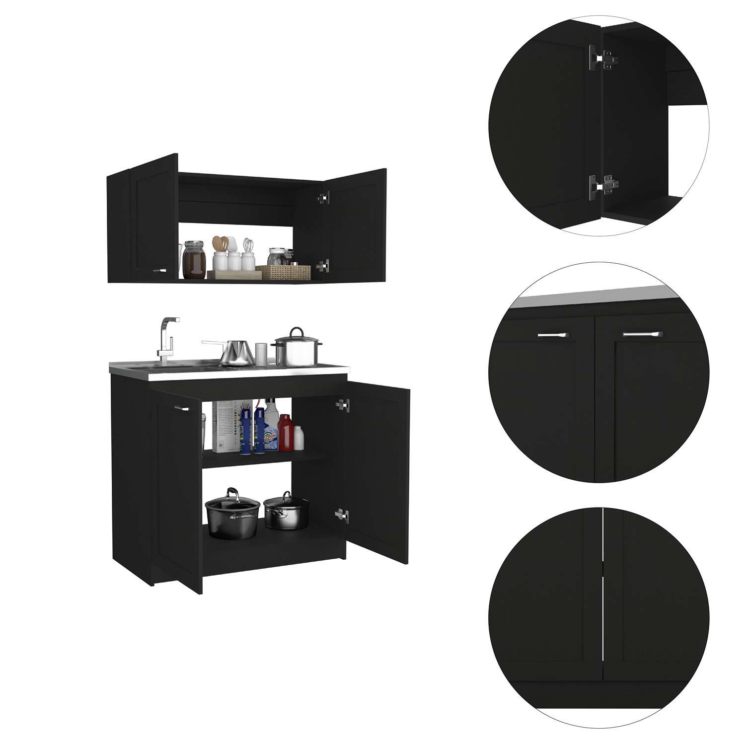 Cocina Zurich Wengue 100 cm Mueble Superior y Mueble Inferior con Mesón y Patas Métalicas - Cocinas | Bylmo