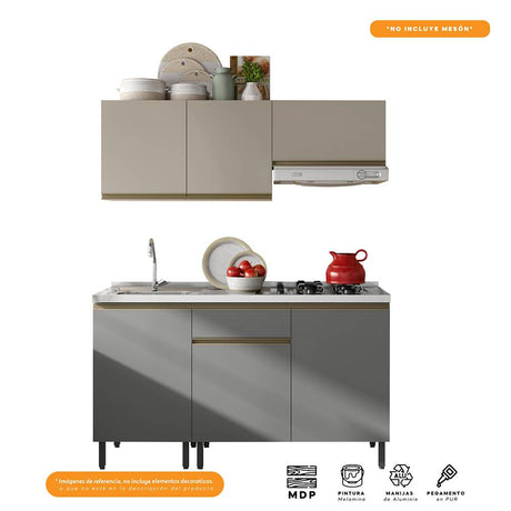 Cocina Integral Santiago Grafito y Pecan 150 cm - Cocinas | Bylmo