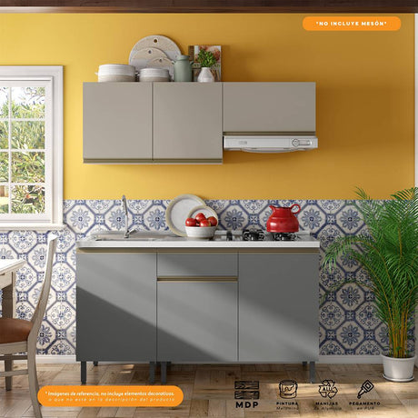 Cocina Integral Santiago Grafito y Pecan 150 cm - Cocinas | Bylmo